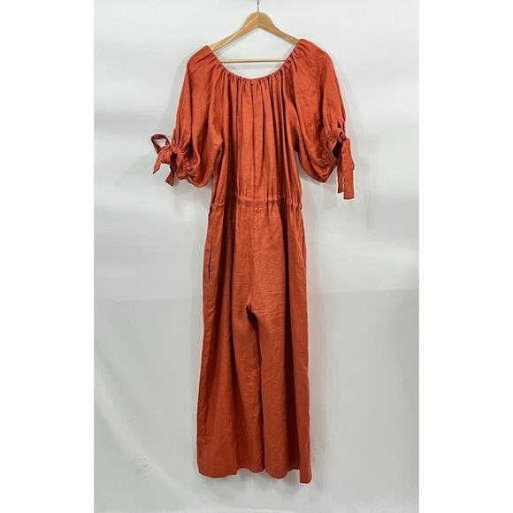 ELIZA FAULKNER Sz XS/S Burnt Orange Terracotta Linen Jumpsuit - Picture 5 of 10